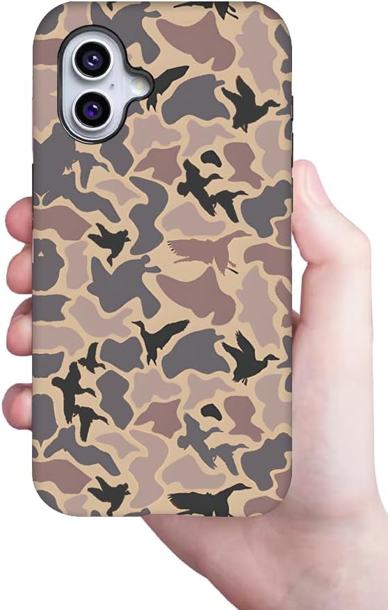 Universal iPhone 13/14 phone case, retro camouflage design, double-layer soft silicone and hard PC cushioning.