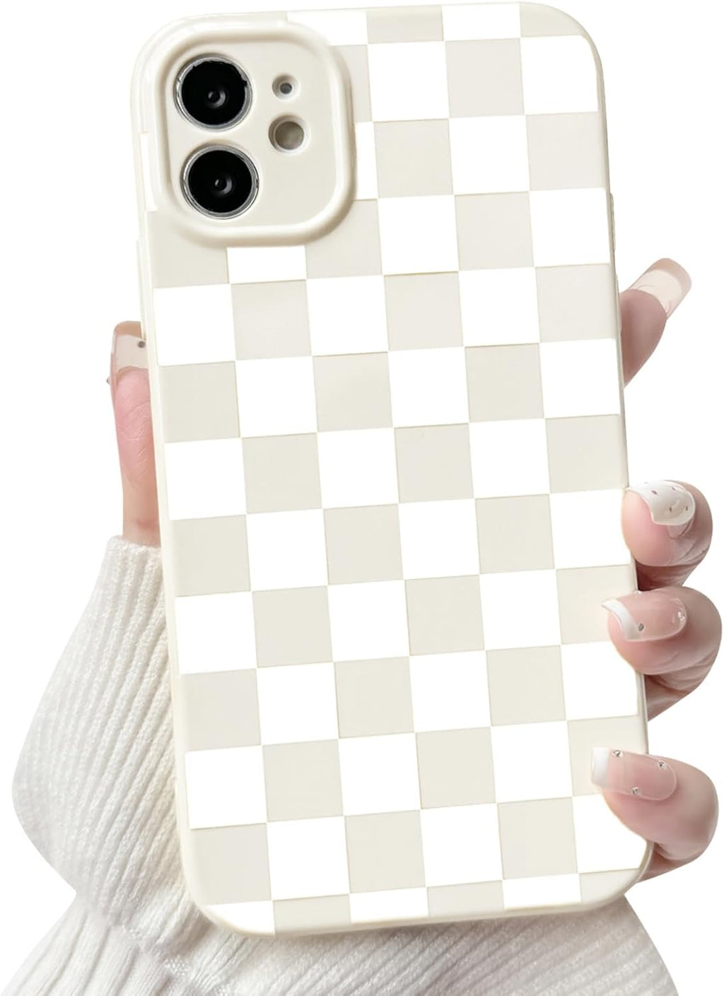 Compatible with iPhone 11, cute aesthetic checkerboard pattern, stylish and slim fit, TPU silicone shockproof full camera protective case for women and girls.