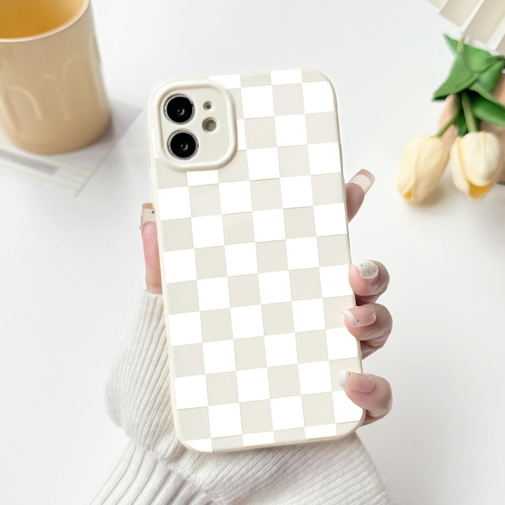 Compatible with iPhone 11, cute aesthetic checkerboard pattern, stylish and slim fit, TPU silicone shockproof full camera protective case for women and girls.