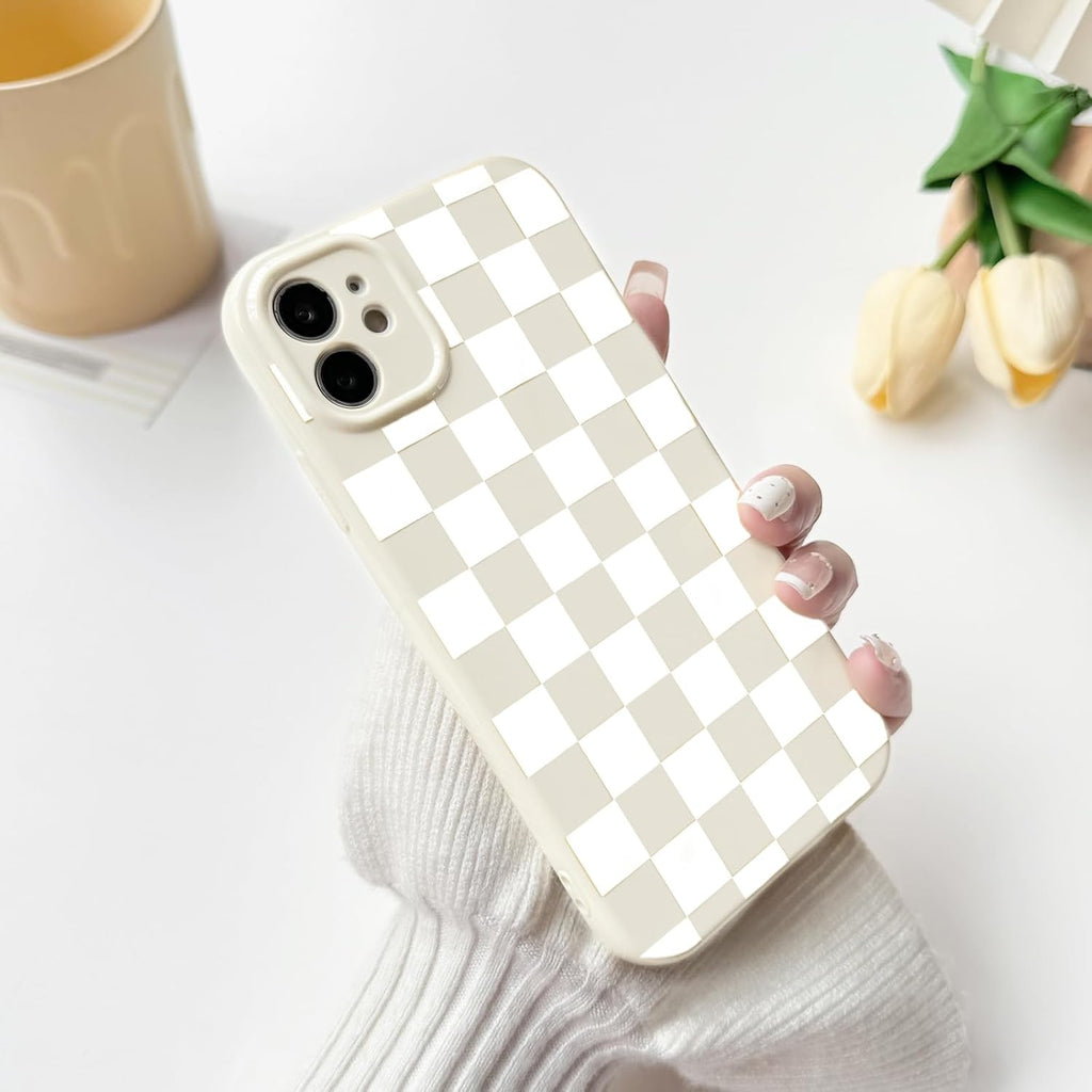 Compatible with iPhone 11, cute aesthetic checkerboard pattern, stylish and slim fit, TPU silicone shockproof full camera protective case for women and girls.