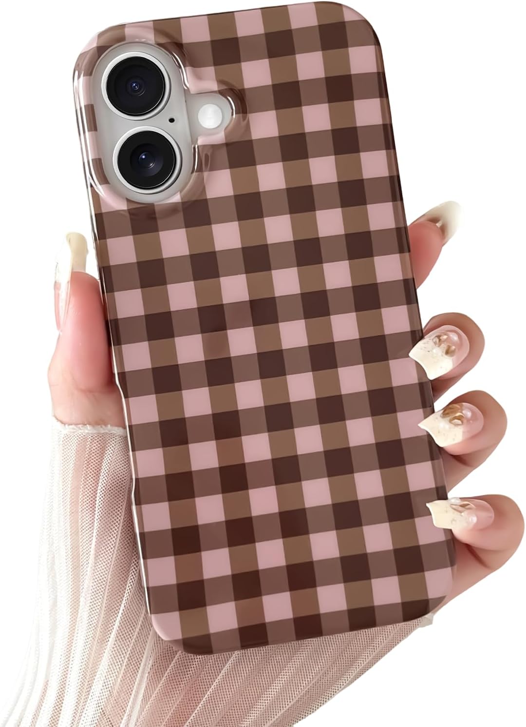 Cute and aesthetically pleasing plaid phone case for iPhone 15, soft and ultra-thin TPU shockproof phone case suitable for women and girls.