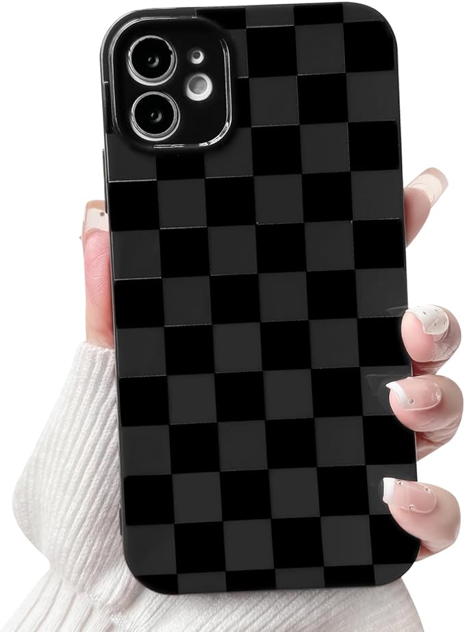 Compatible with iPhone 11, cute aesthetic checkerboard pattern, stylish and slim fit, TPU silicone shockproof full camera protective case for women and girls.