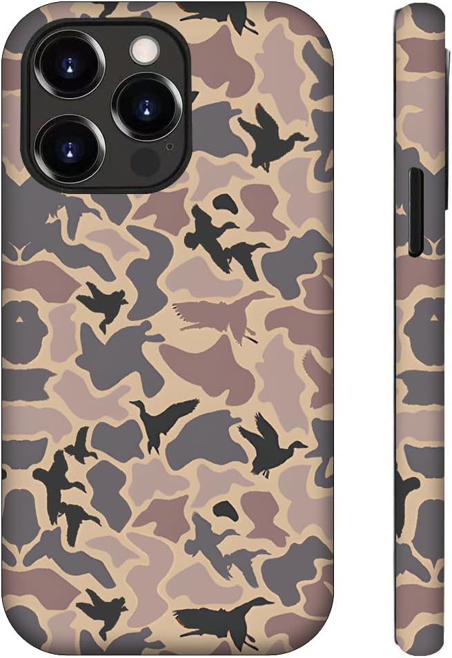 Universal iPhone 13/14 phone case, retro camouflage design, double-layer soft silicone and hard PC cushioning.