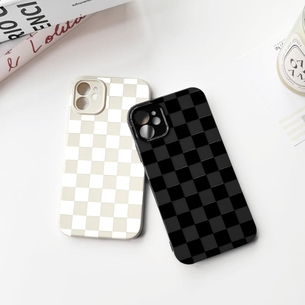 Compatible with iPhone 11, cute aesthetic checkerboard pattern, stylish and slim fit, TPU silicone shockproof full camera protective case for women and girls.