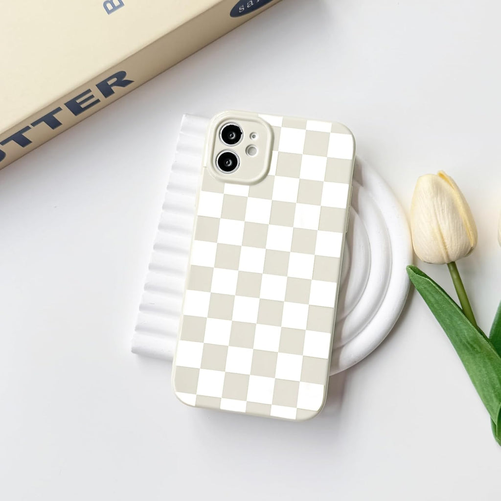 Compatible with iPhone 11, cute aesthetic checkerboard pattern, stylish and slim fit, TPU silicone shockproof full camera protective case for women and girls.
