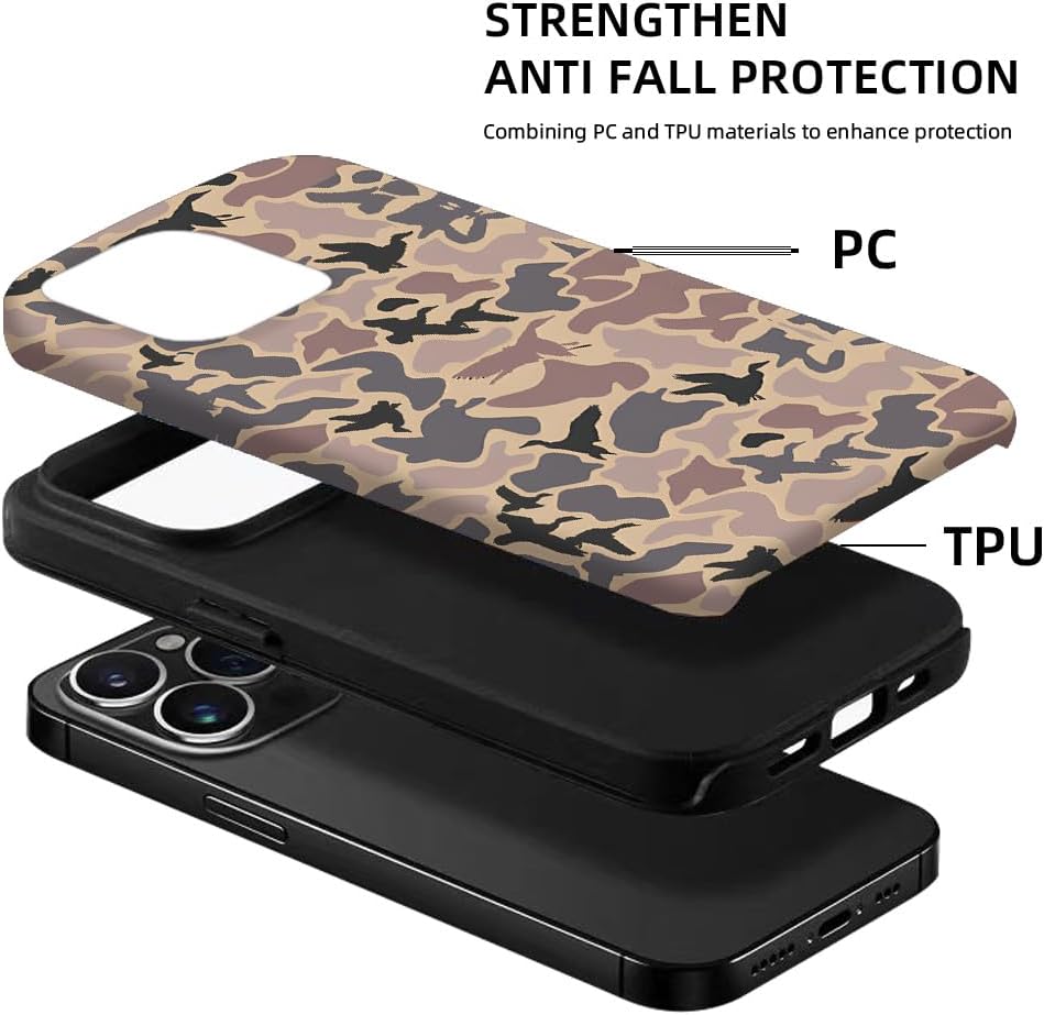 Universal iPhone 13/14 phone case, retro camouflage design, double-layer soft silicone and hard PC cushioning.