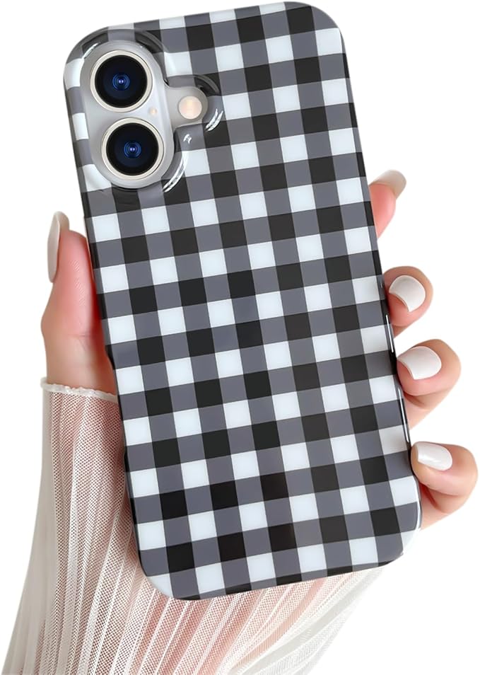 Cute and aesthetically pleasing plaid phone case for iPhone 15, soft and ultra-thin TPU shockproof phone case suitable for women and girls.