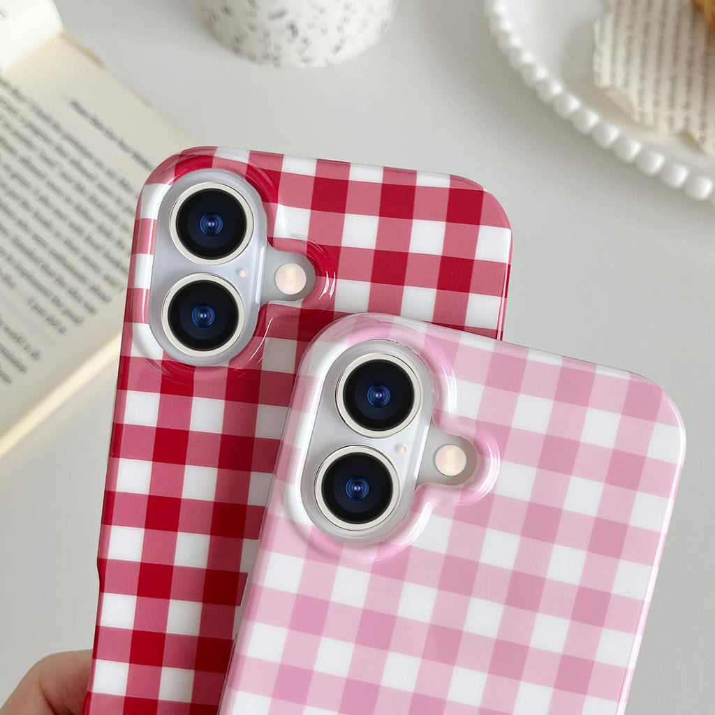 Cute and aesthetically pleasing plaid phone case for iPhone 15, soft and ultra-thin TPU shockproof phone case suitable for women and girls.
