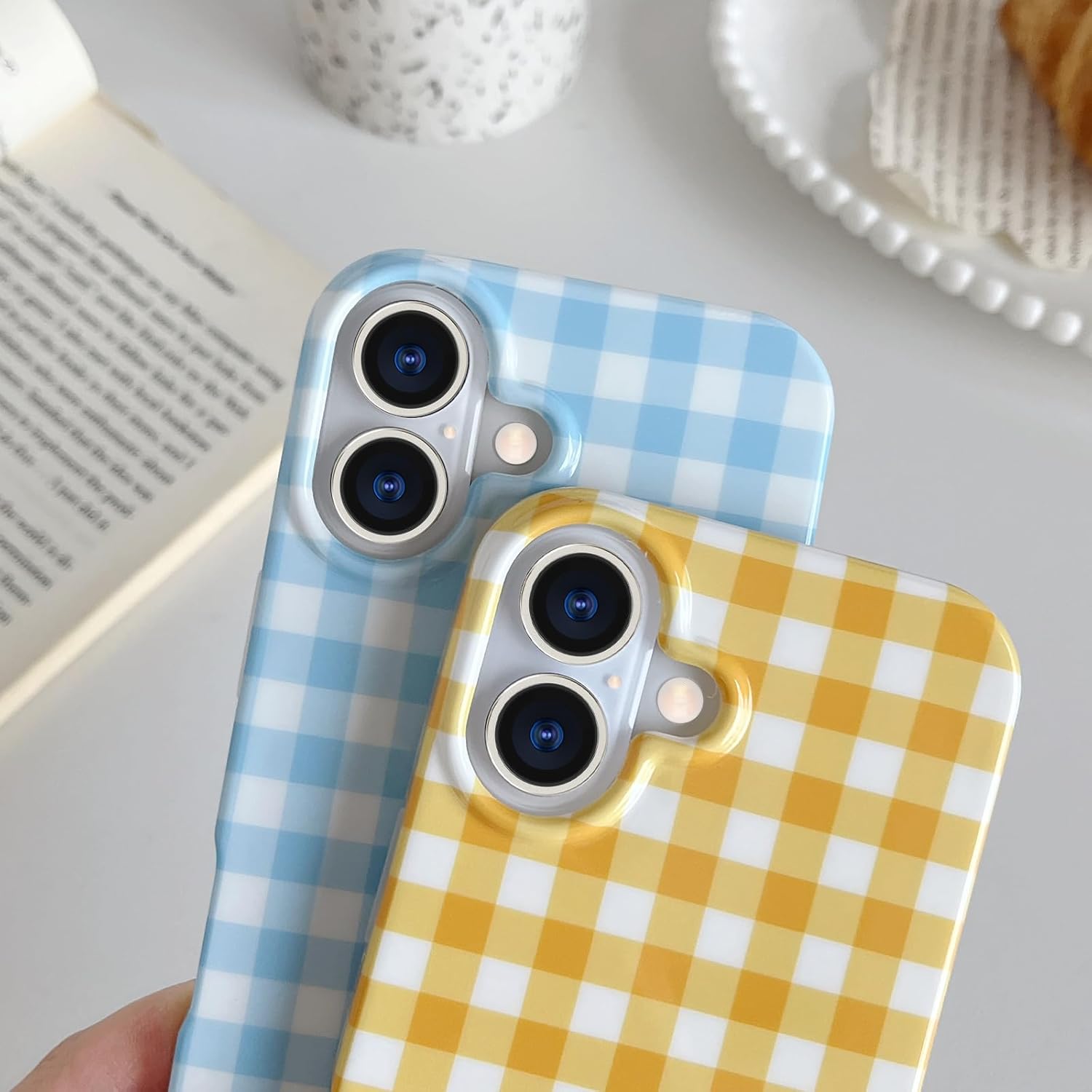 Cute and aesthetically pleasing plaid phone case for iPhone 15, soft and ultra-thin TPU shockproof phone case suitable for women and girls.