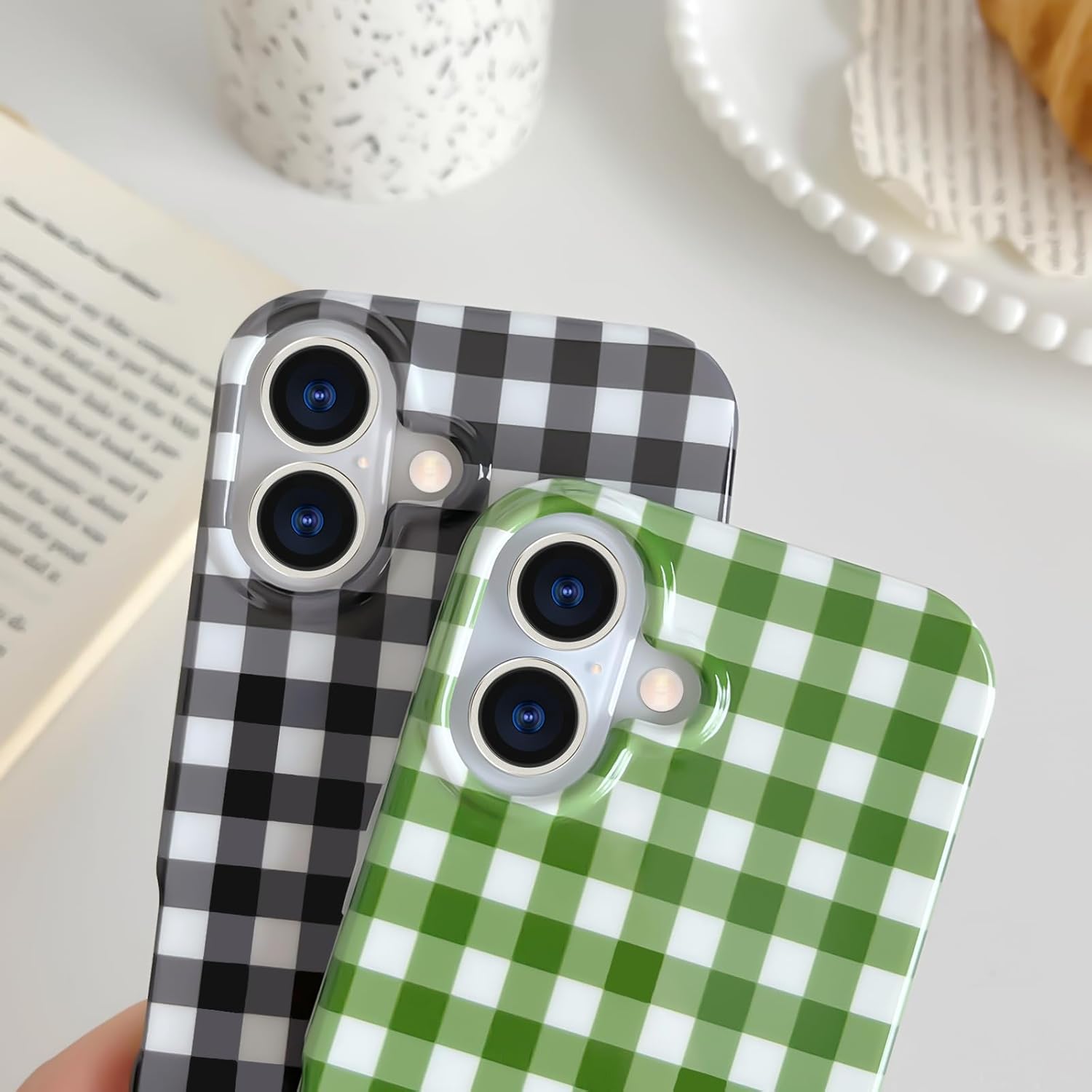 Cute and aesthetically pleasing plaid phone case for iPhone 15, soft and ultra-thin TPU shockproof phone case suitable for women and girls.