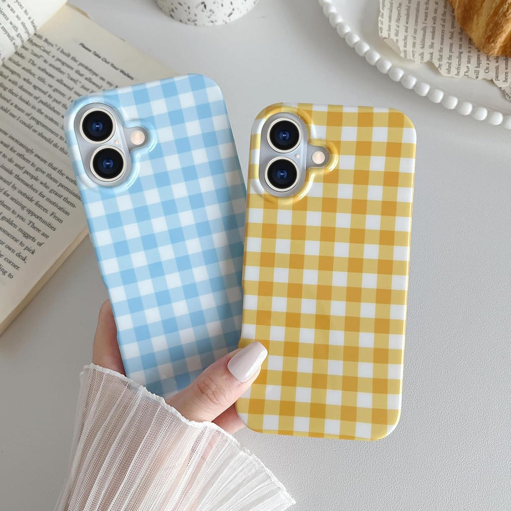 Cute and aesthetically pleasing plaid phone case for iPhone 15, soft and ultra-thin TPU shockproof phone case suitable for women and girls.